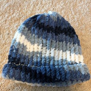 Cozy Blue and White Handmade Knit  Beanie